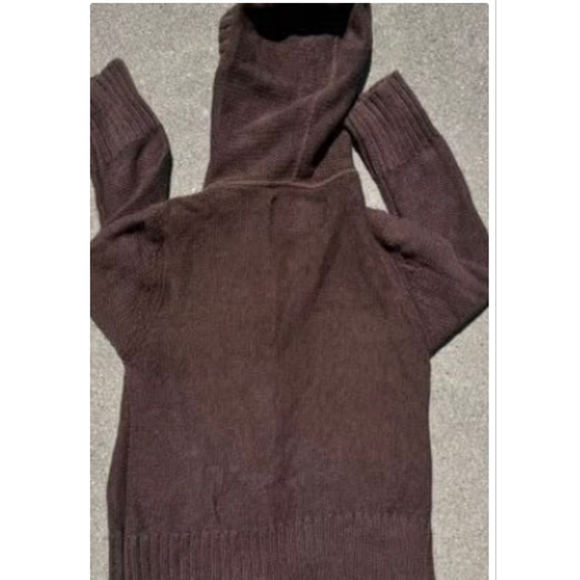 Fossil brown sweater. Has big oversized buttons Hoodie. 2 pockets sz large wool - Picture 4 of 7